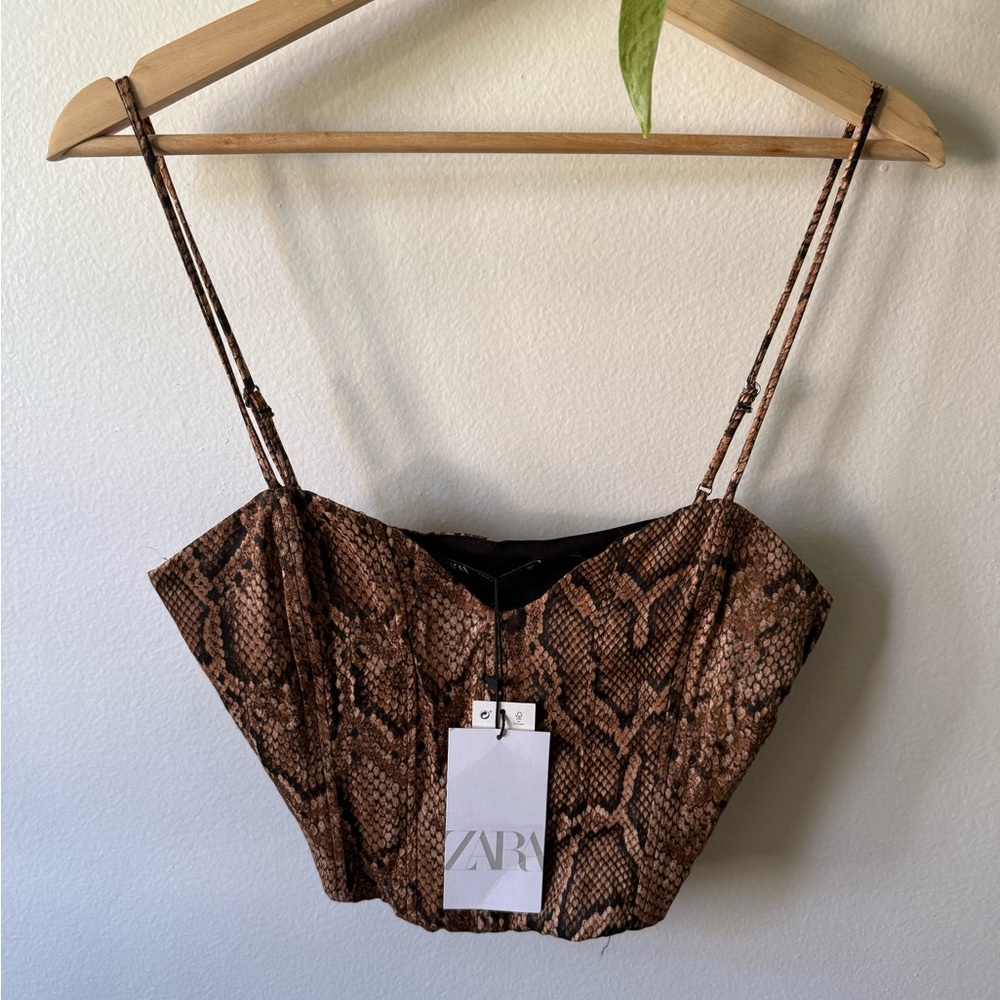 Zara Tan and Black Snake Print Top